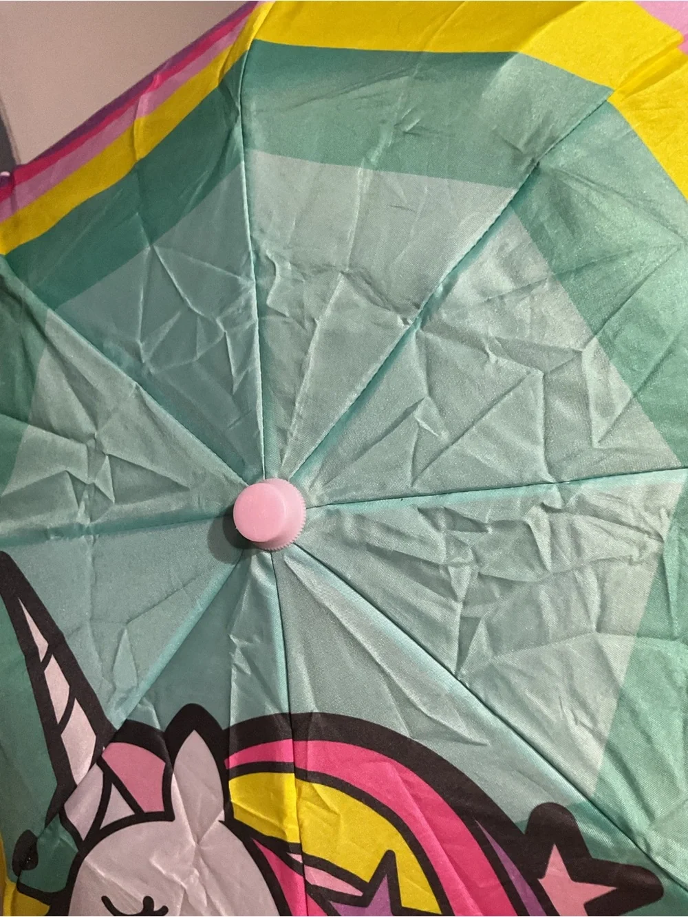 Kids Unicorn Rain Umbrella - Pink, Teal & Yellow